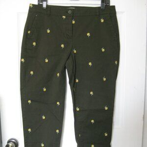 Talbots Womens Pants Green Sunflower Print Embroidered Relaxed Chino sz 10P